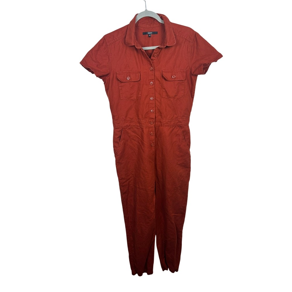 Quince Jumpsuit Women S Rust Red Excellent Organic Cotton Linen Short Sleeve